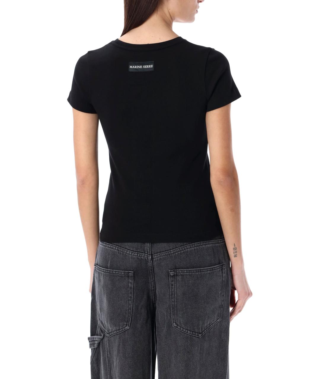 MARINE SERRE Черная хлопковая футболка, фото 2