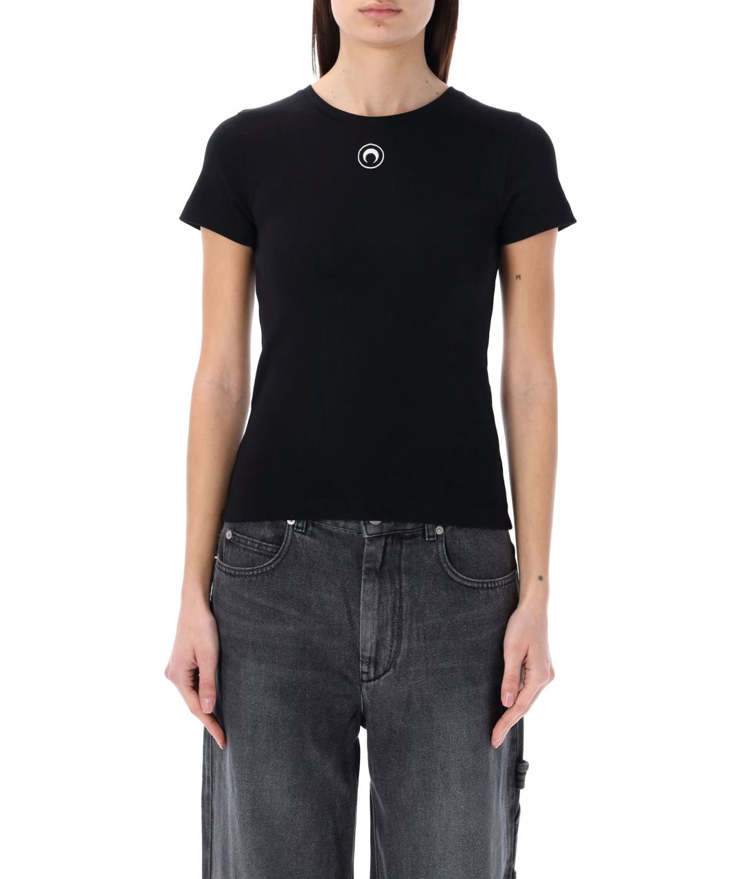 MARINE SERRE Черная хлопковая футболка, фото 1