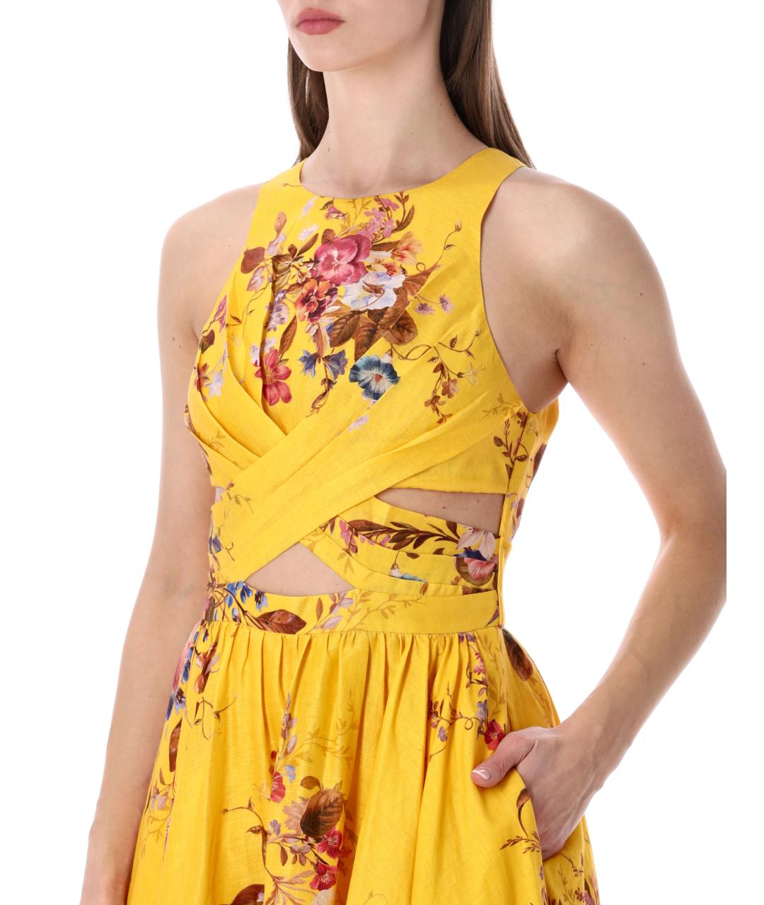 ZIMMERMANN Желтое льняное повседневное платье, фото 3