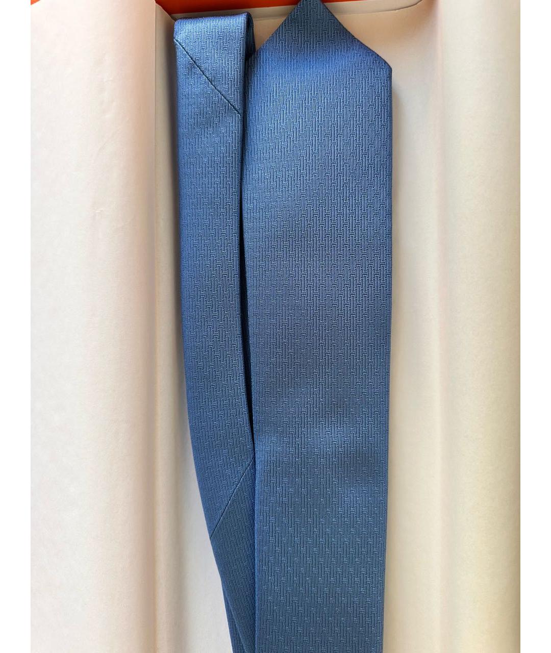HERMES Голубой шелковый галстук, фото 4