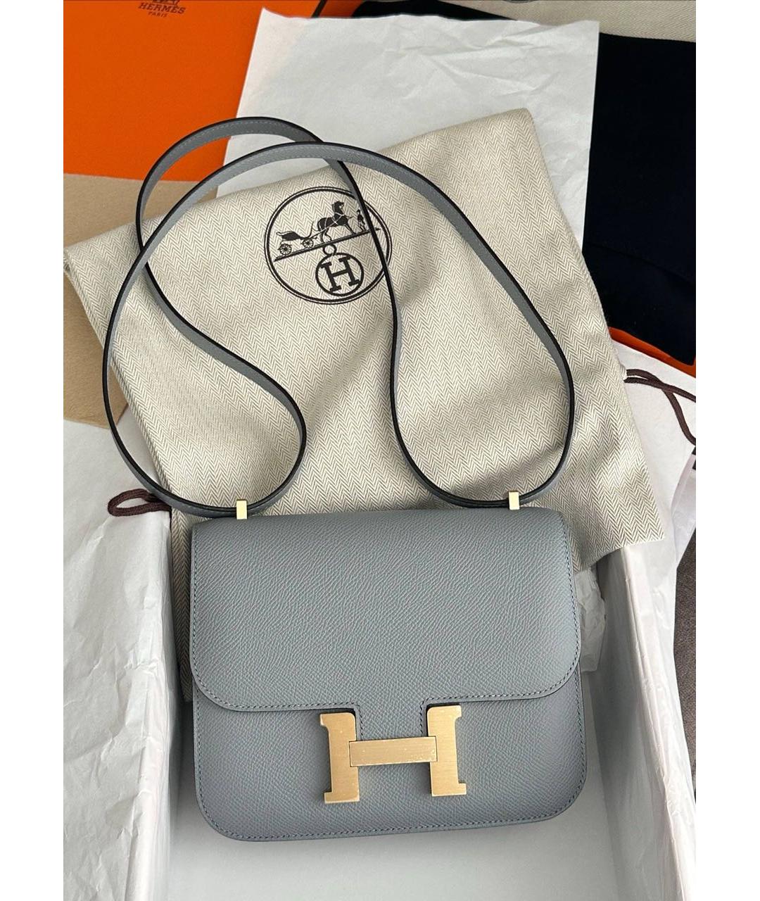 HERMES Серая кожаная сумка через плечо, фото 2