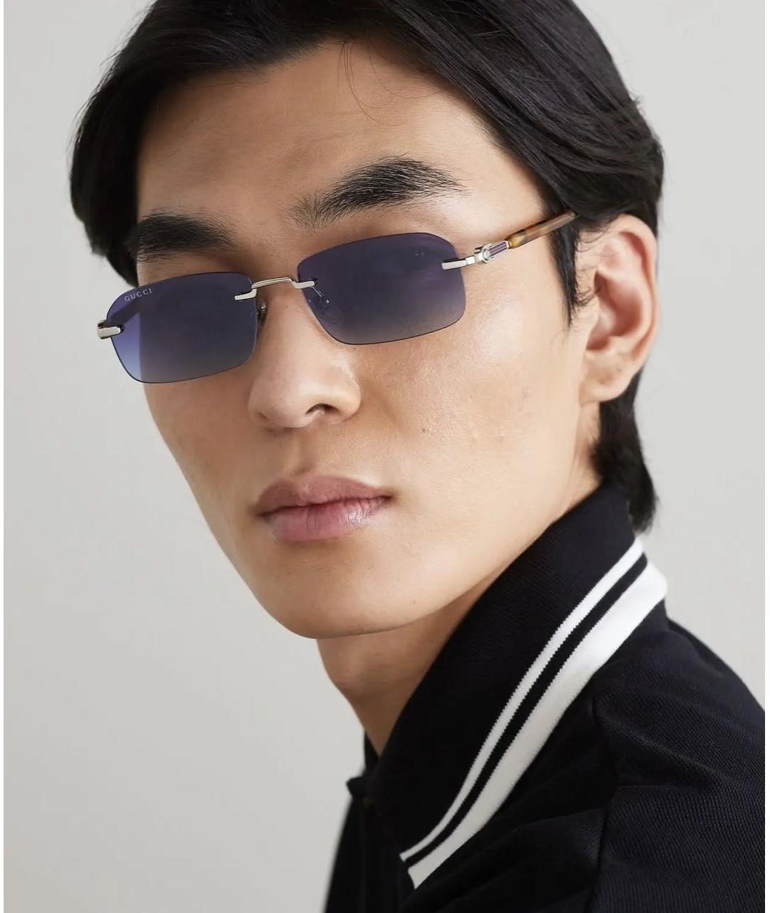 GUCCI Серебряные металлические солнцезащитные очки, фото 4