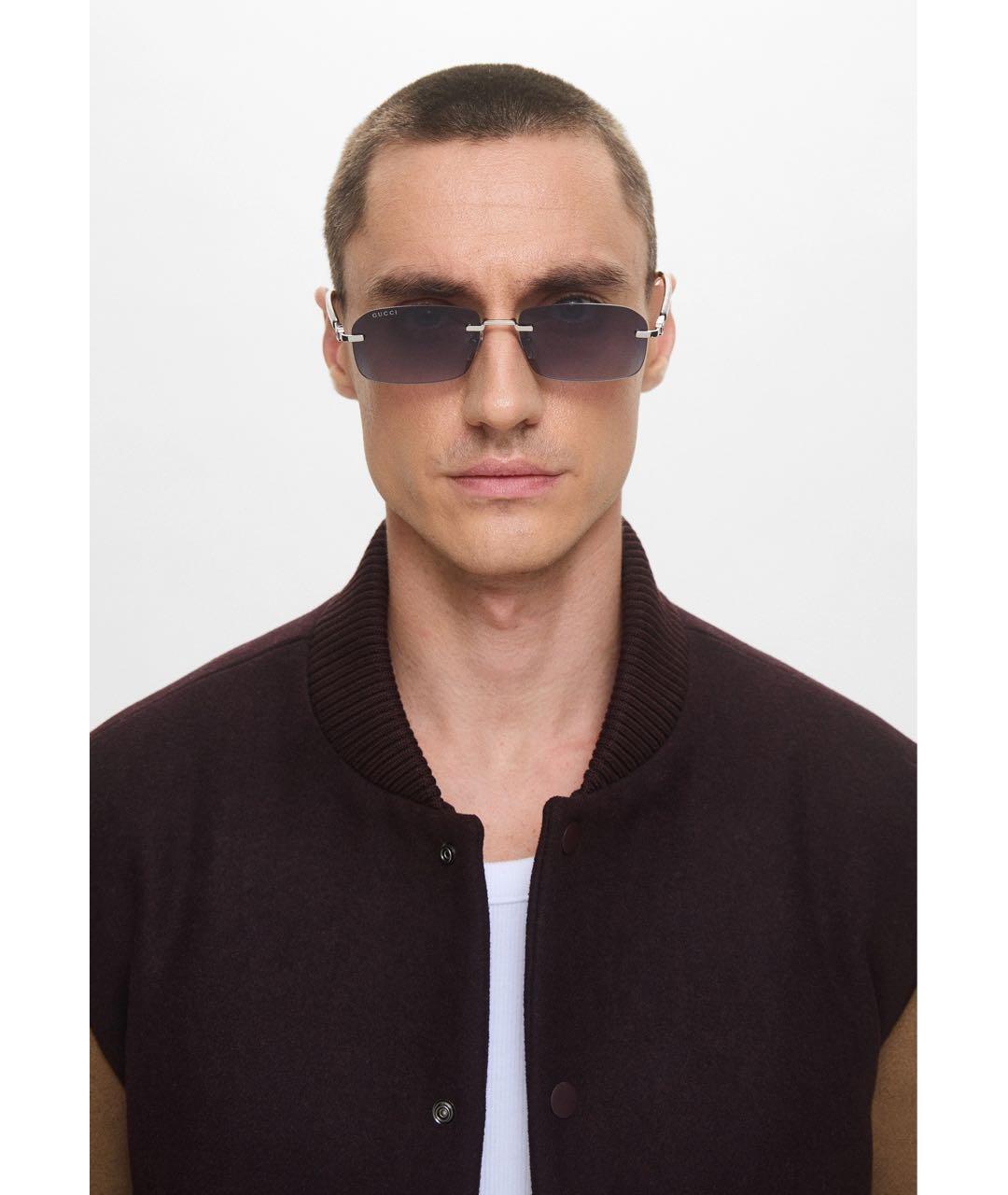 GUCCI Серебряные металлические солнцезащитные очки, фото 5