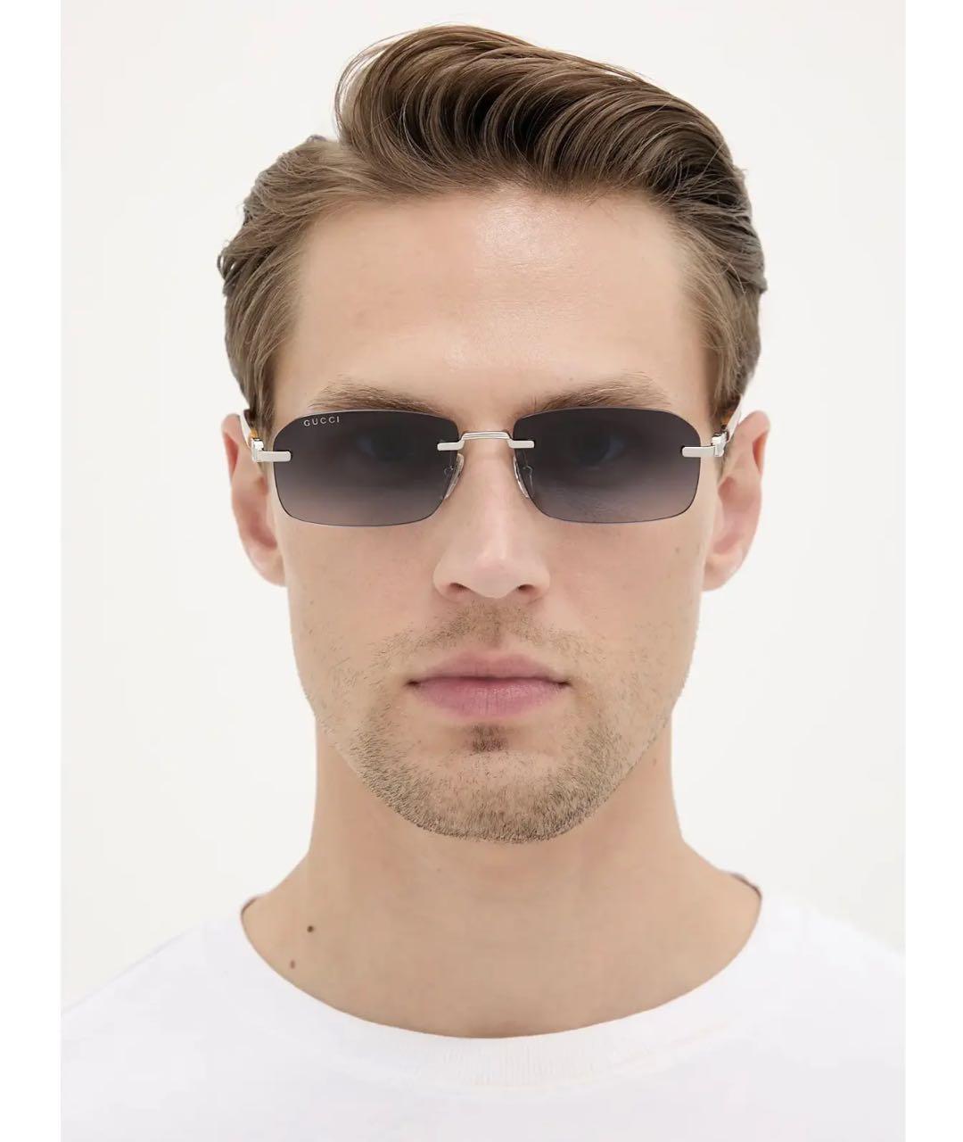 GUCCI Серебряные металлические солнцезащитные очки, фото 8