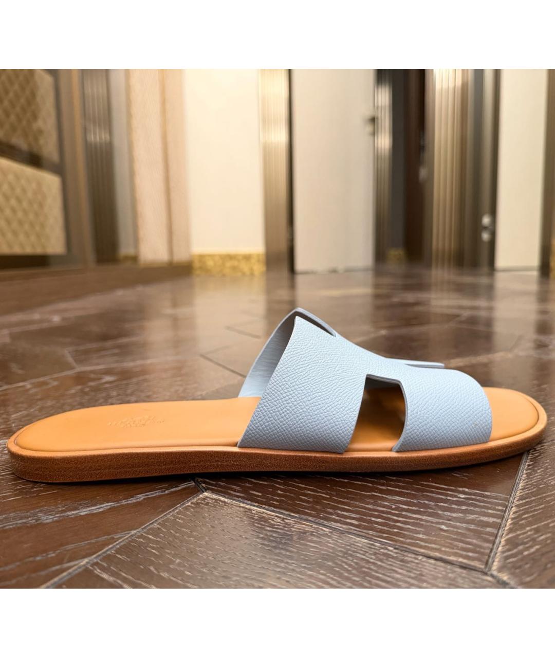 HERMES Голубые кожаные шлепанцы, фото 7