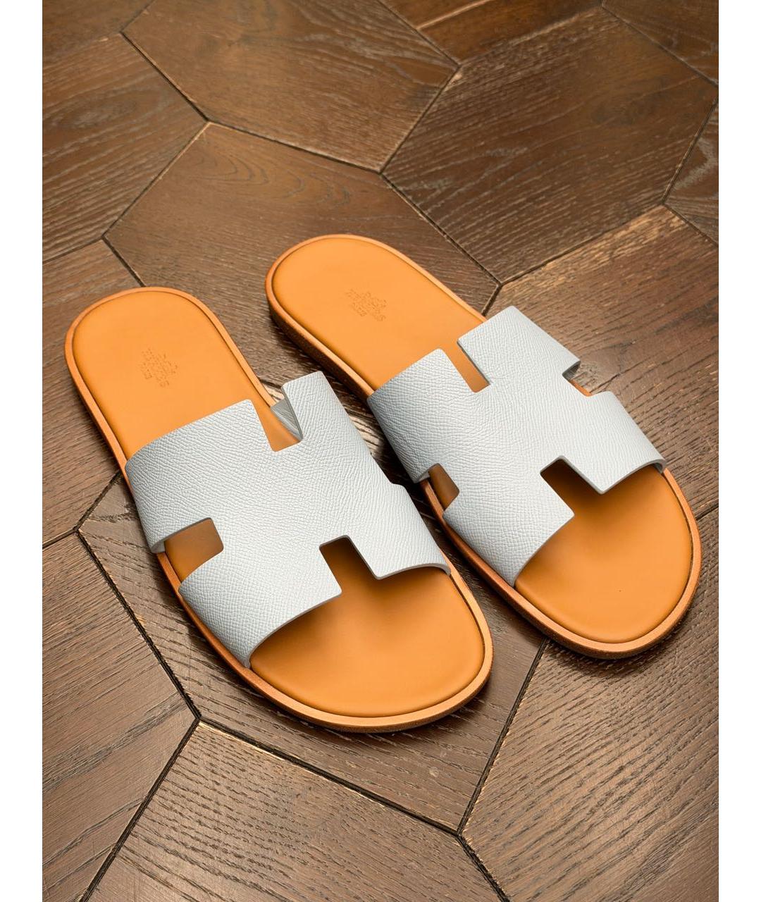 HERMES Голубые кожаные шлепанцы, фото 2