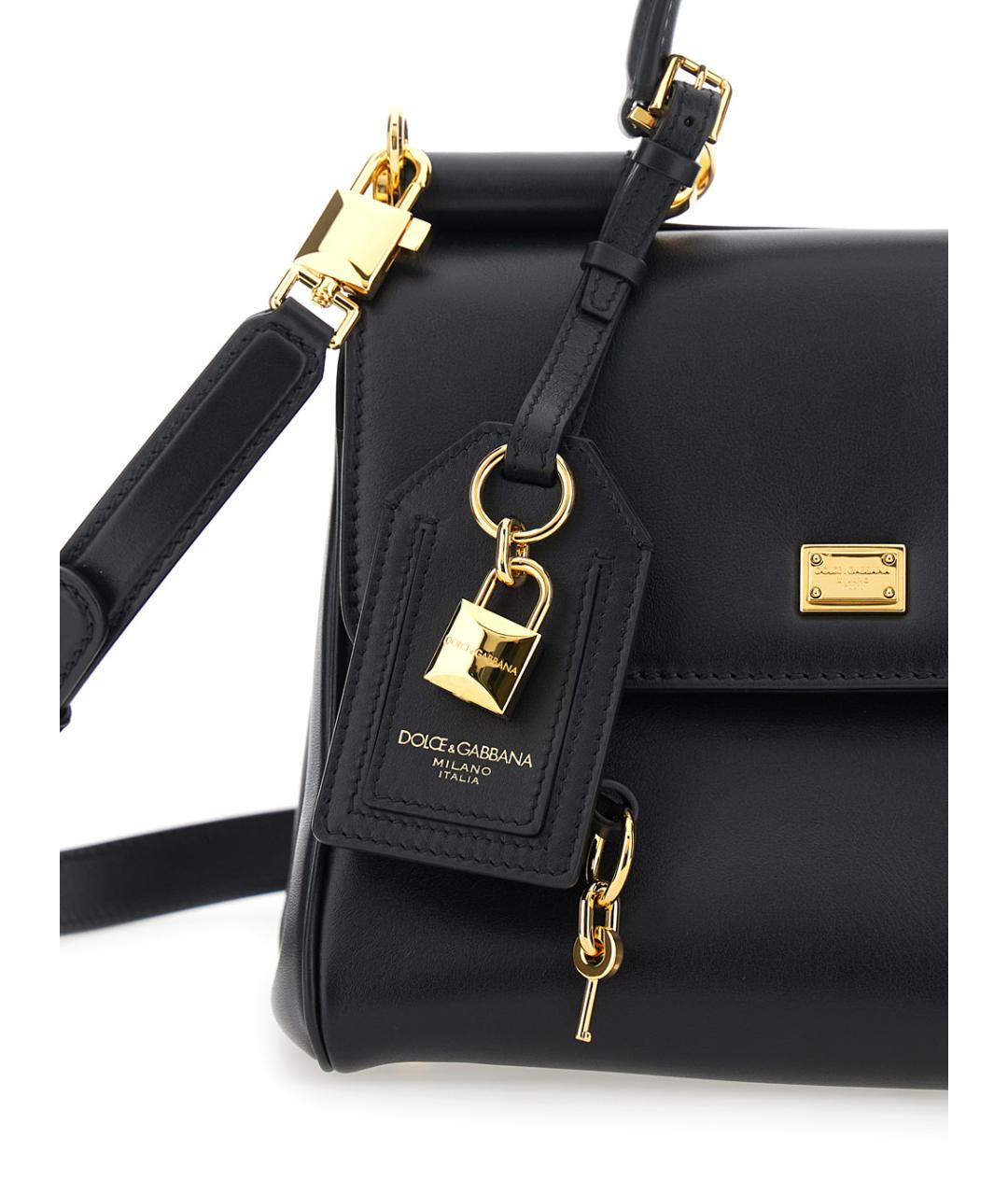 DOLCE&GABBANA Черная кожаная сумка тоут, фото 3