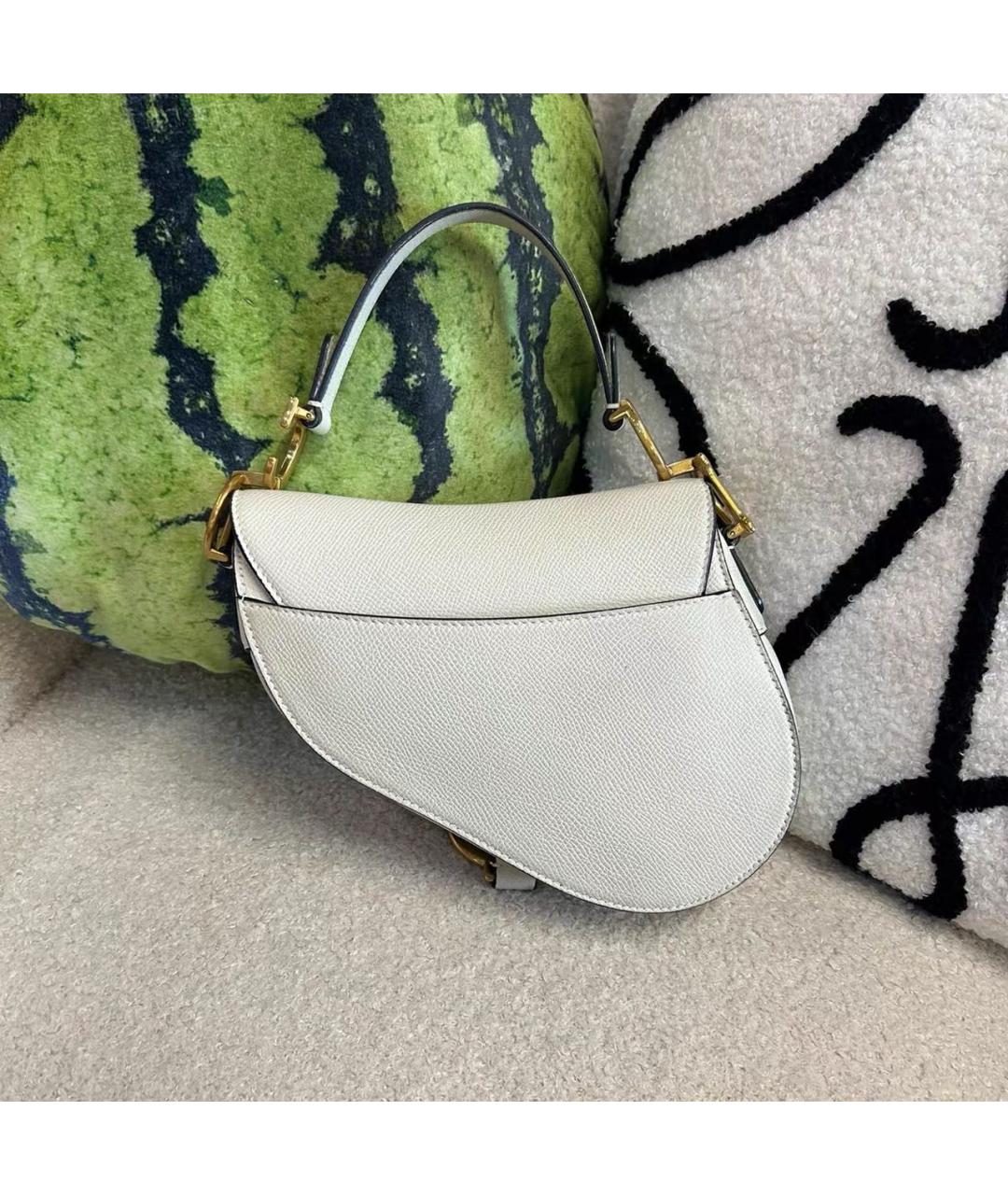 CHRISTIAN DIOR Белая кожаная сумка с короткими ручками, фото 2