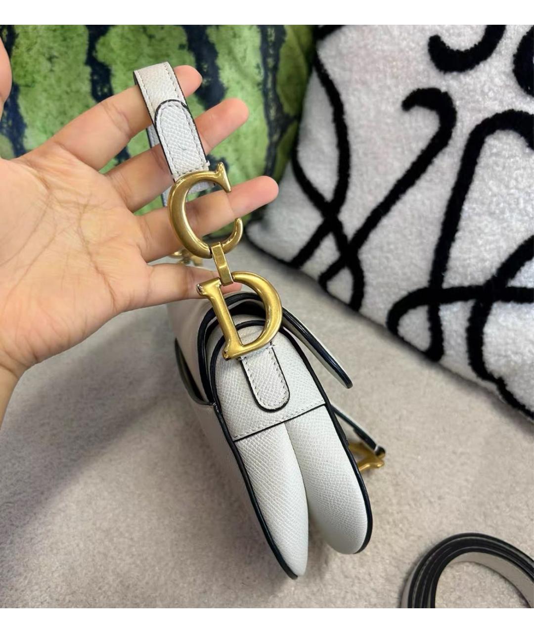 CHRISTIAN DIOR Белая кожаная сумка с короткими ручками, фото 3