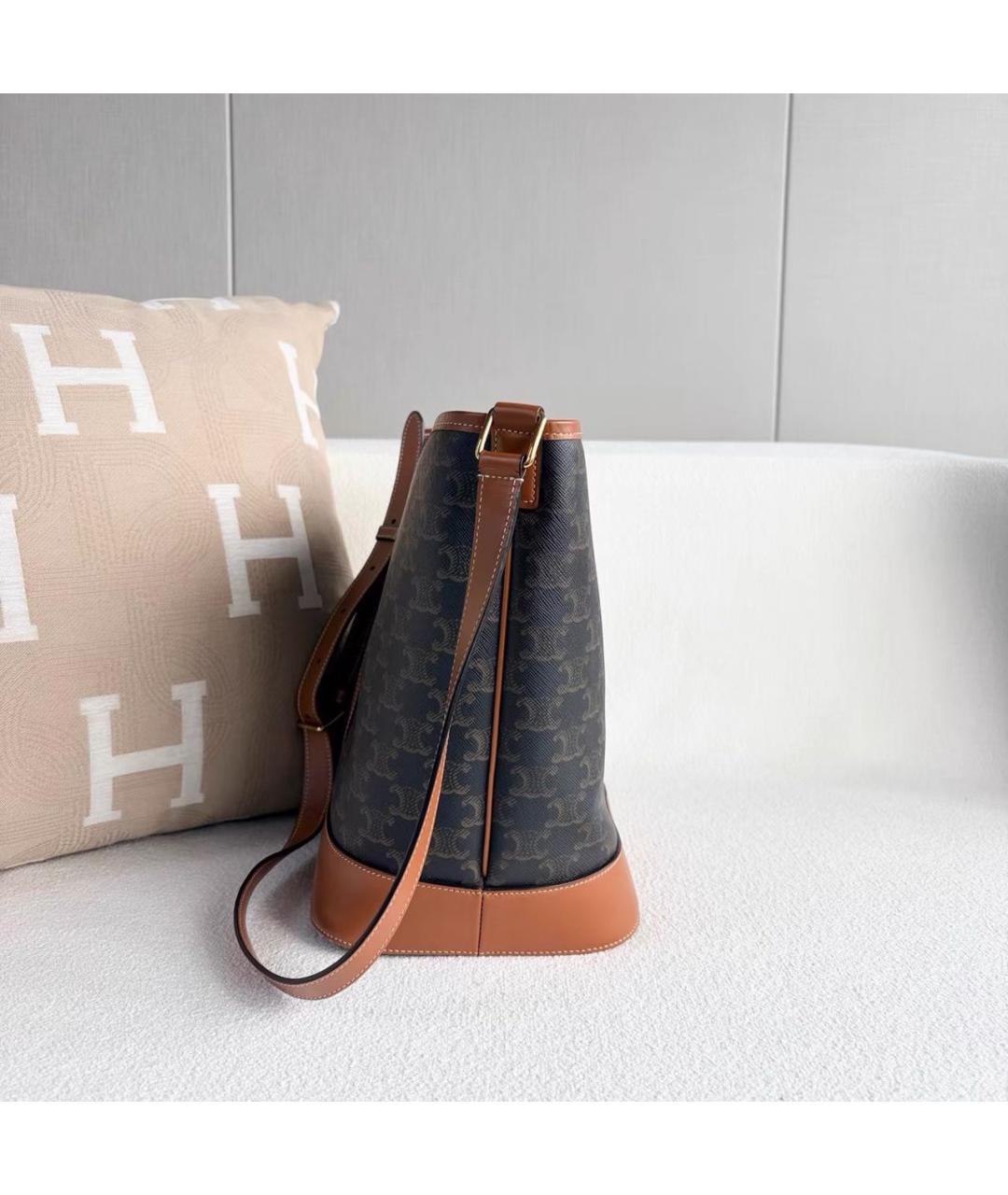 CELINE Коричневая кожаная сумка тоут, фото 3