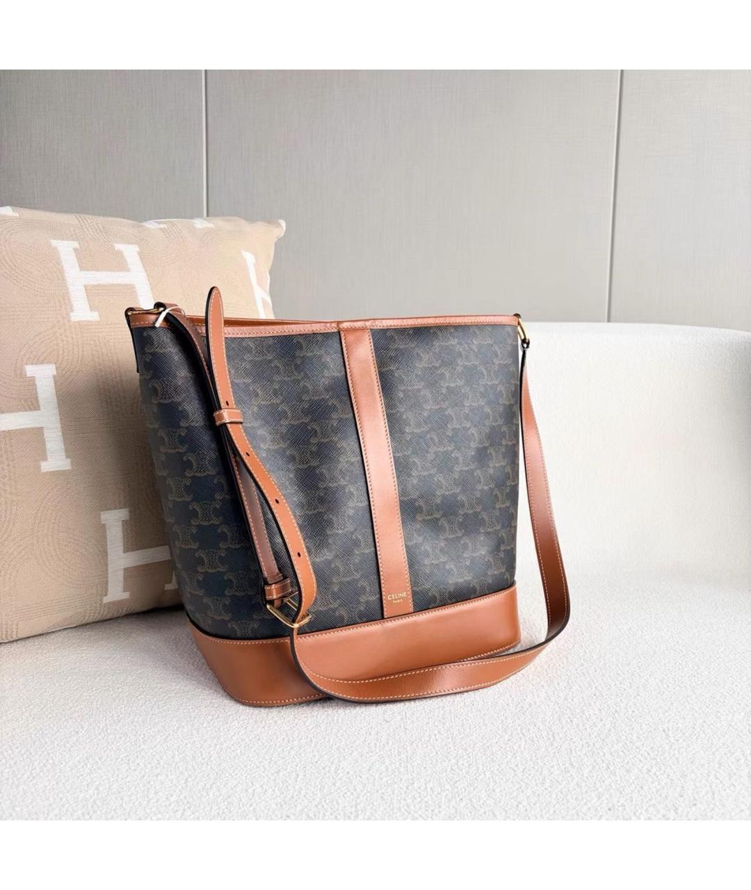 CELINE Коричневая кожаная сумка тоут, фото 6