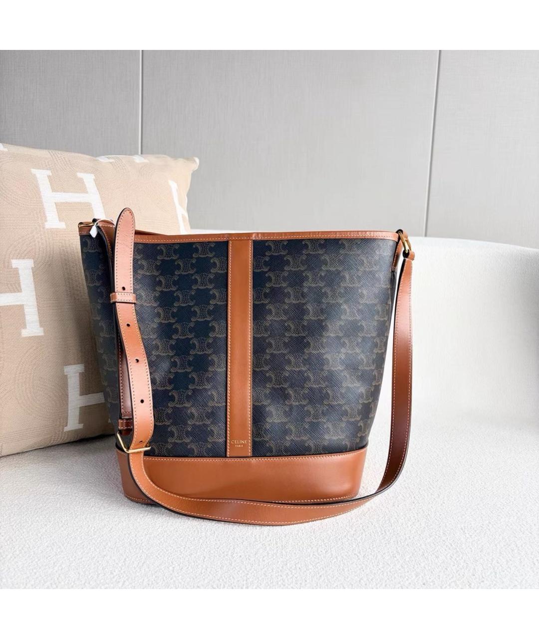 CELINE Коричневая кожаная сумка тоут, фото 9