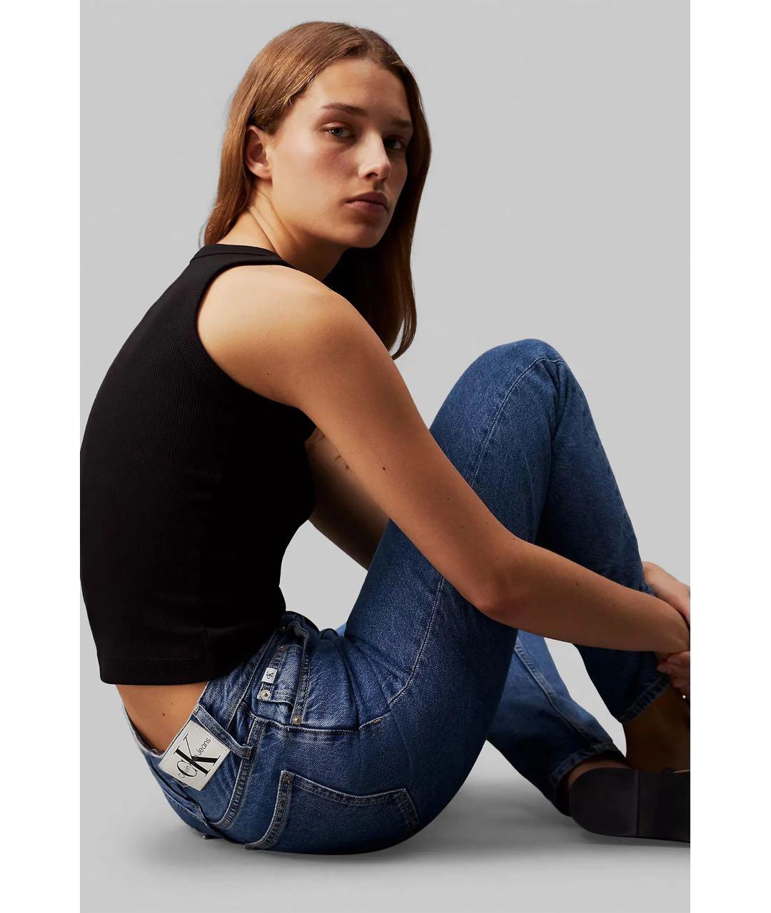 CALVIN KLEIN Синие хлопковые джинсы слим, фото 2