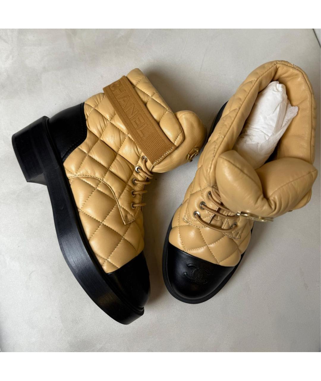 CHANEL Бежевые кожаные ботинки, фото 3