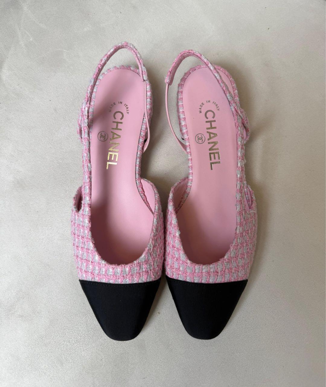 CHANEL Розовые текстильные лодочки на низком каблуке, фото 4