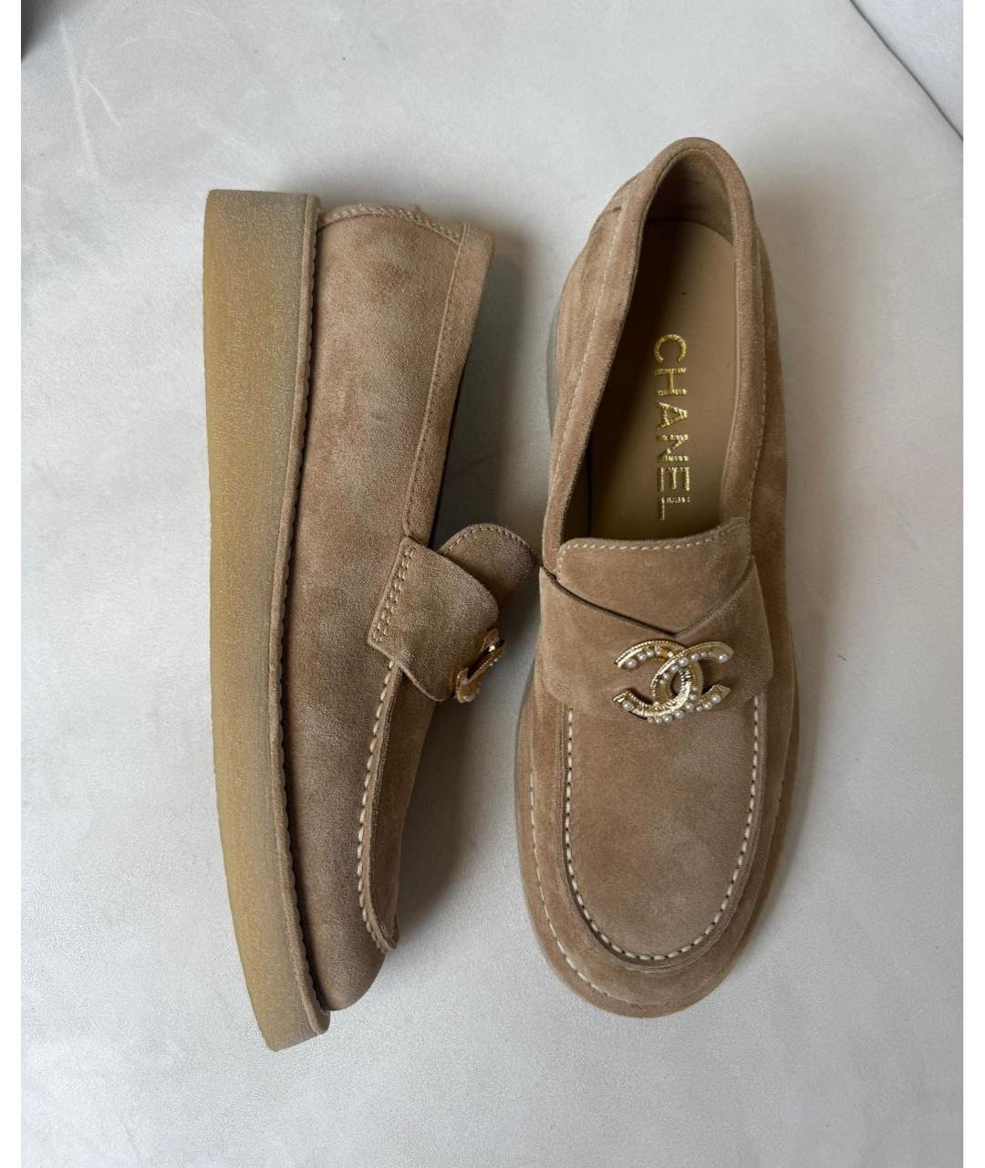 CHANEL Бежевые замшевые лоферы, фото 5