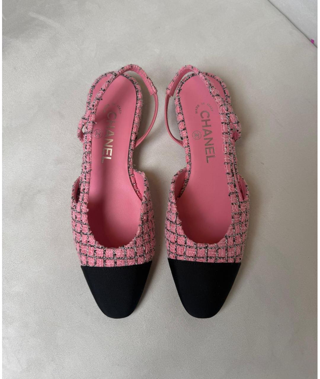 CHANEL Розовые текстильные лодочки на низком каблуке, фото 4