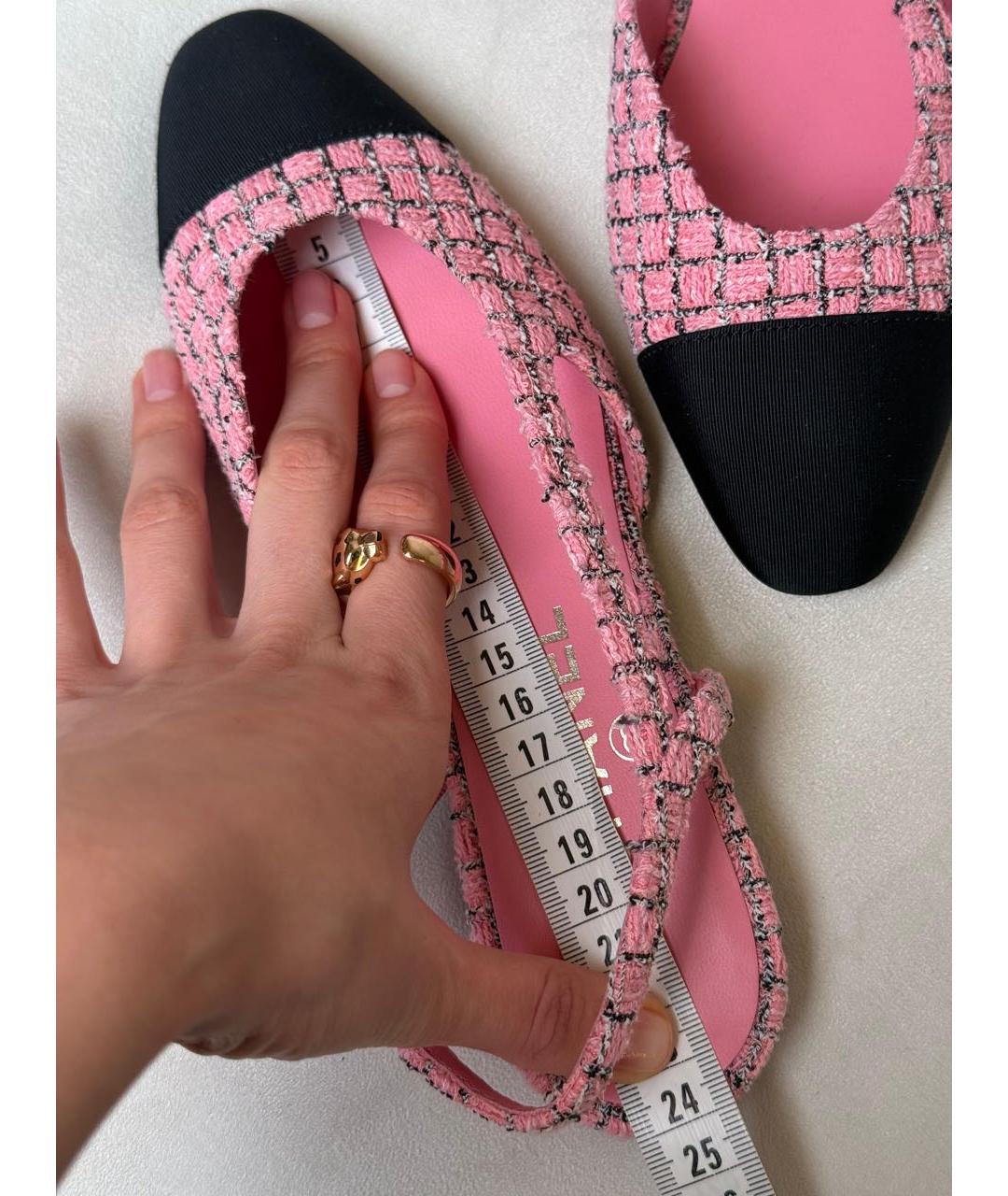 CHANEL Розовые текстильные лодочки на низком каблуке, фото 3