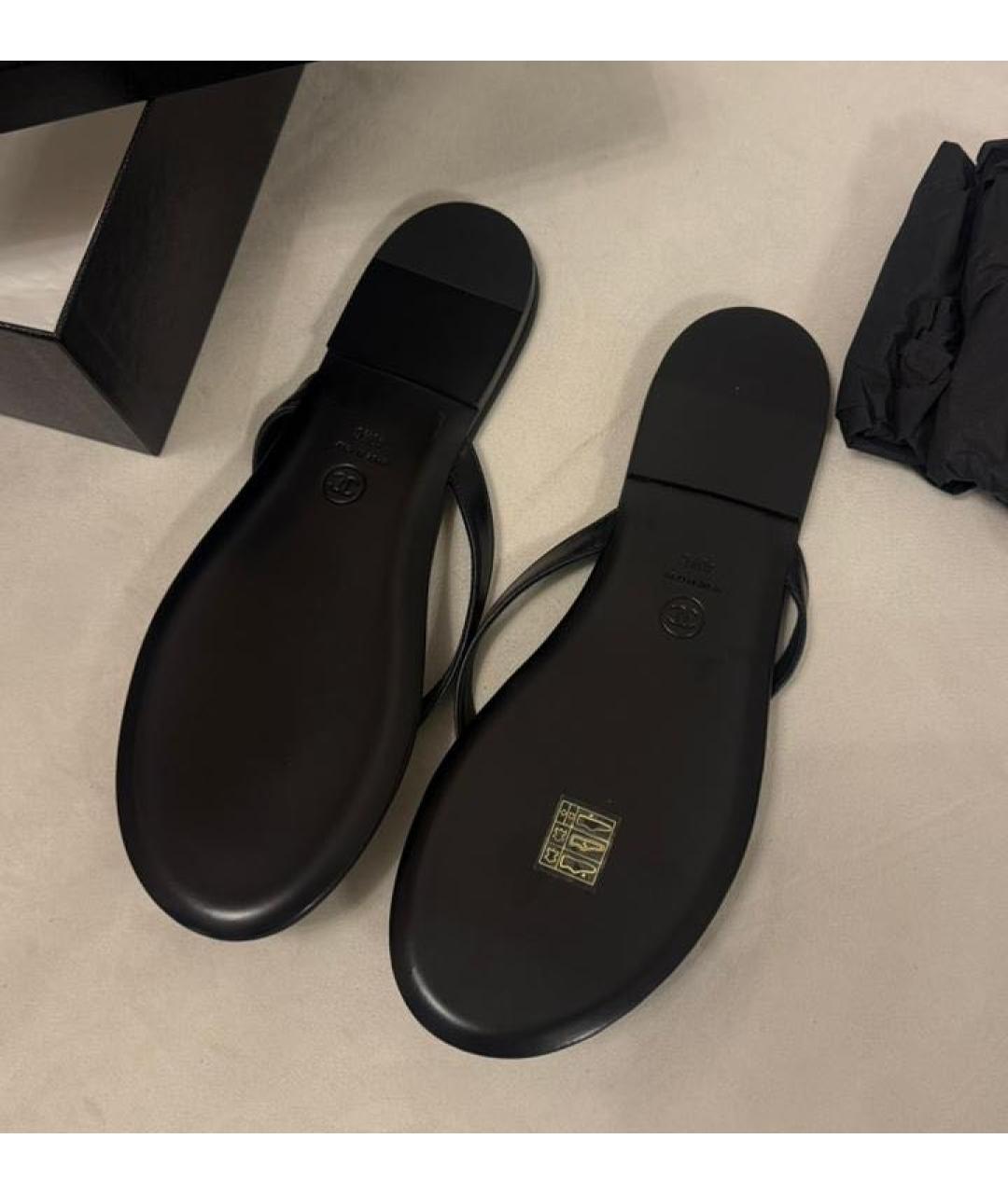 CHANEL Черные кожаные шлепанцы, фото 4