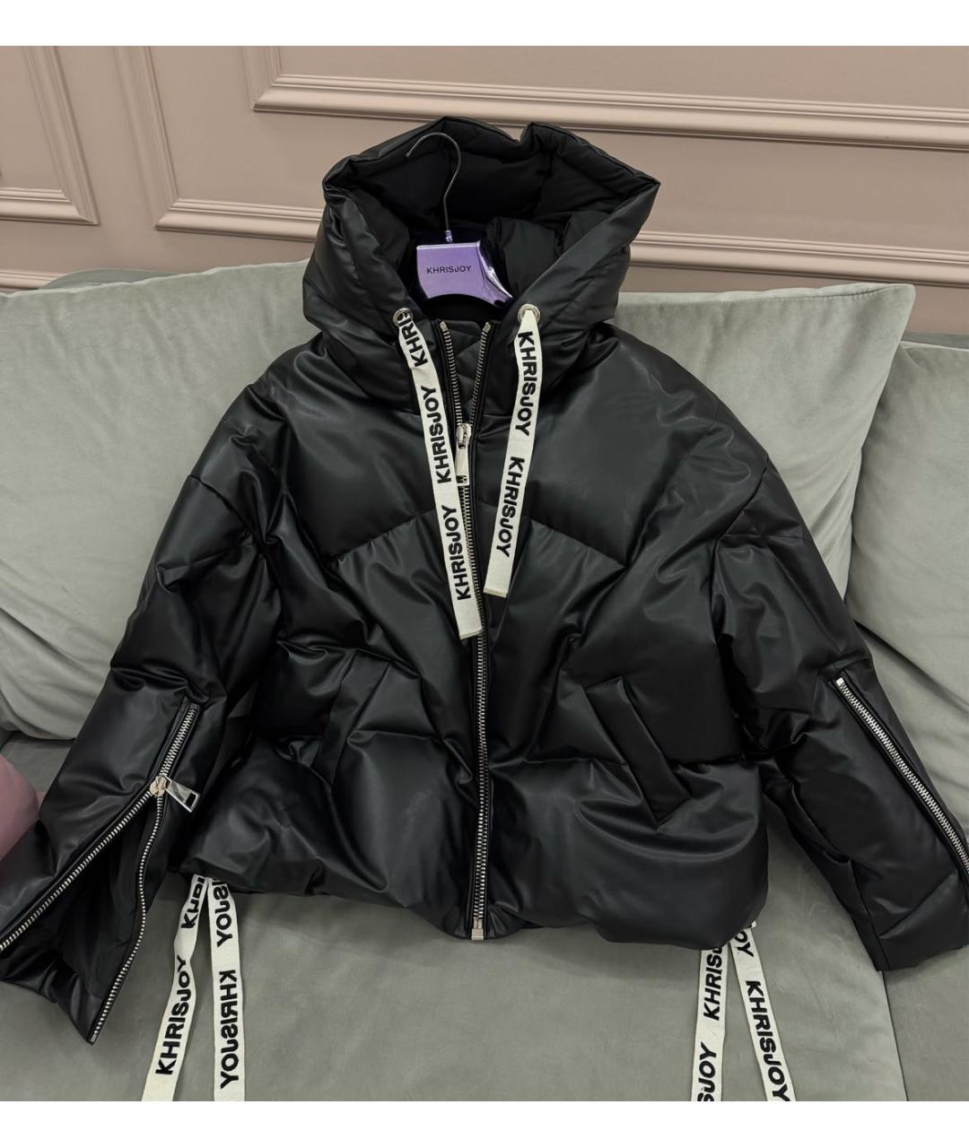 KHRISJOY Черный кожаный пуховик, фото 3