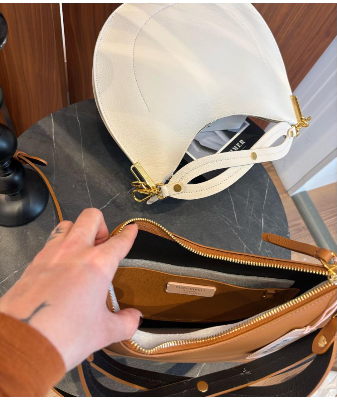 COCCINELLE Коричневая кожаная сумка с короткими ручками, фото 6