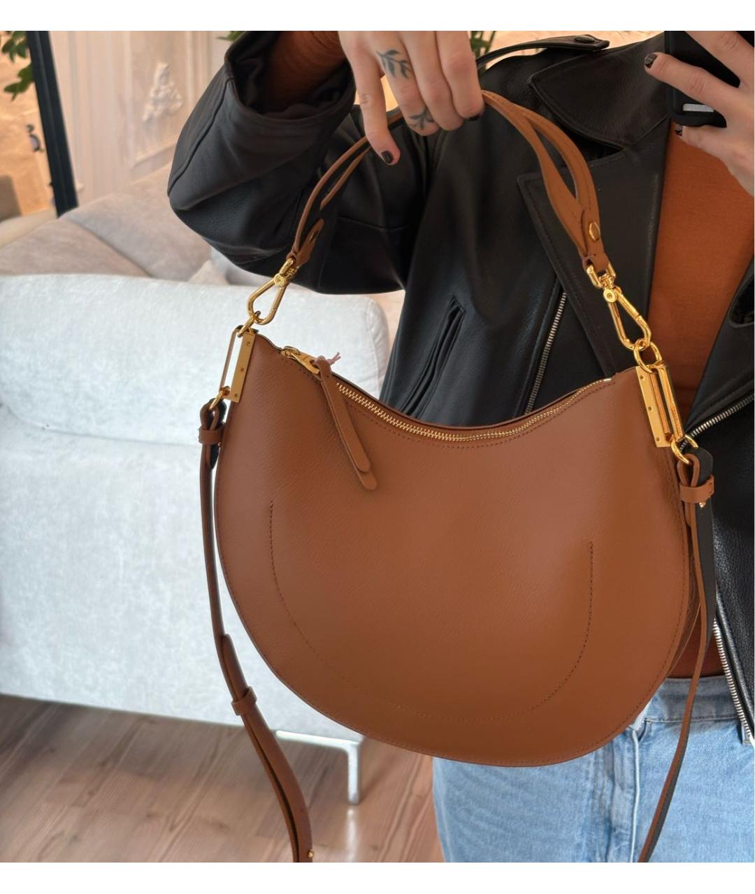 COCCINELLE Коричневая кожаная сумка с короткими ручками, фото 3