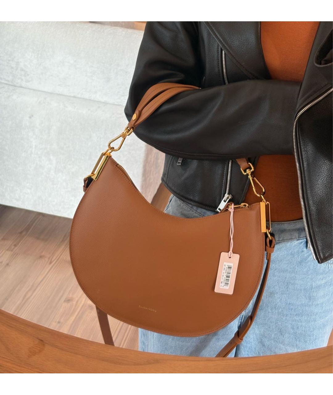COCCINELLE Коричневая кожаная сумка с короткими ручками, фото 4
