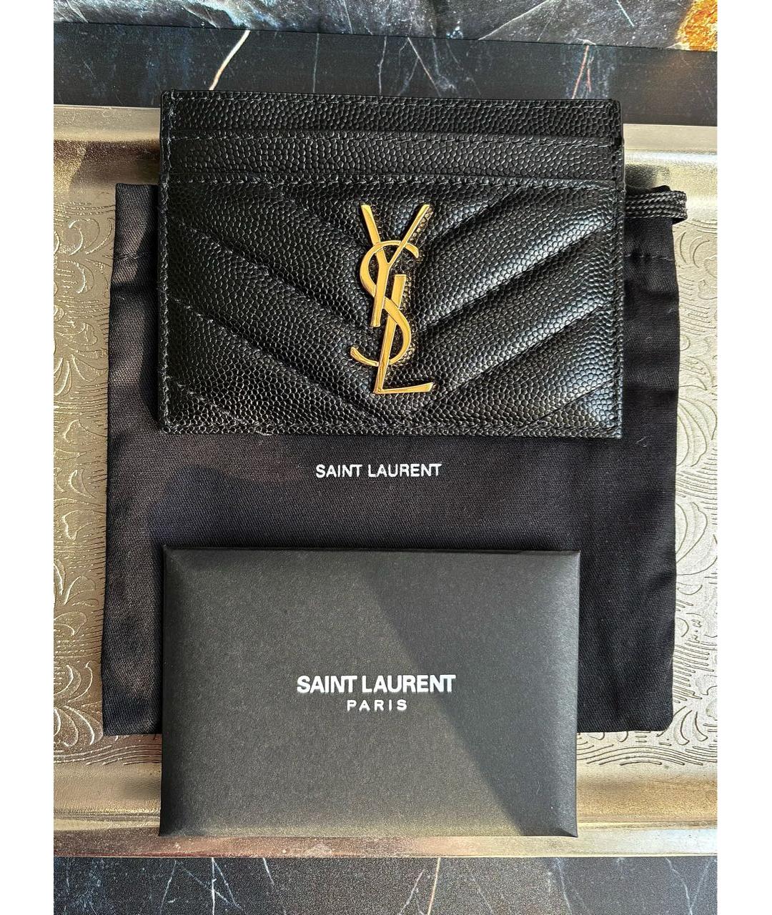 SAINT LAURENT Черный кожаный кардхолдер, фото 4