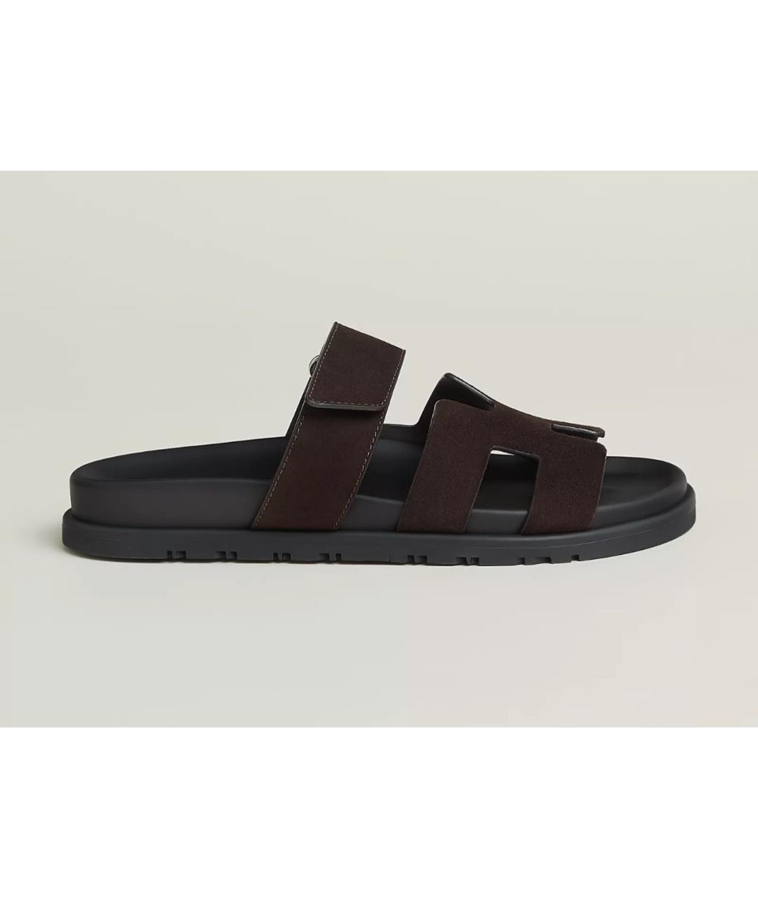 HERMES Коричневые замшевые шлепанцы, фото 6