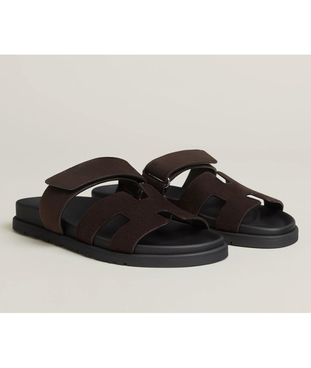 HERMES Коричневые замшевые шлепанцы, фото 2