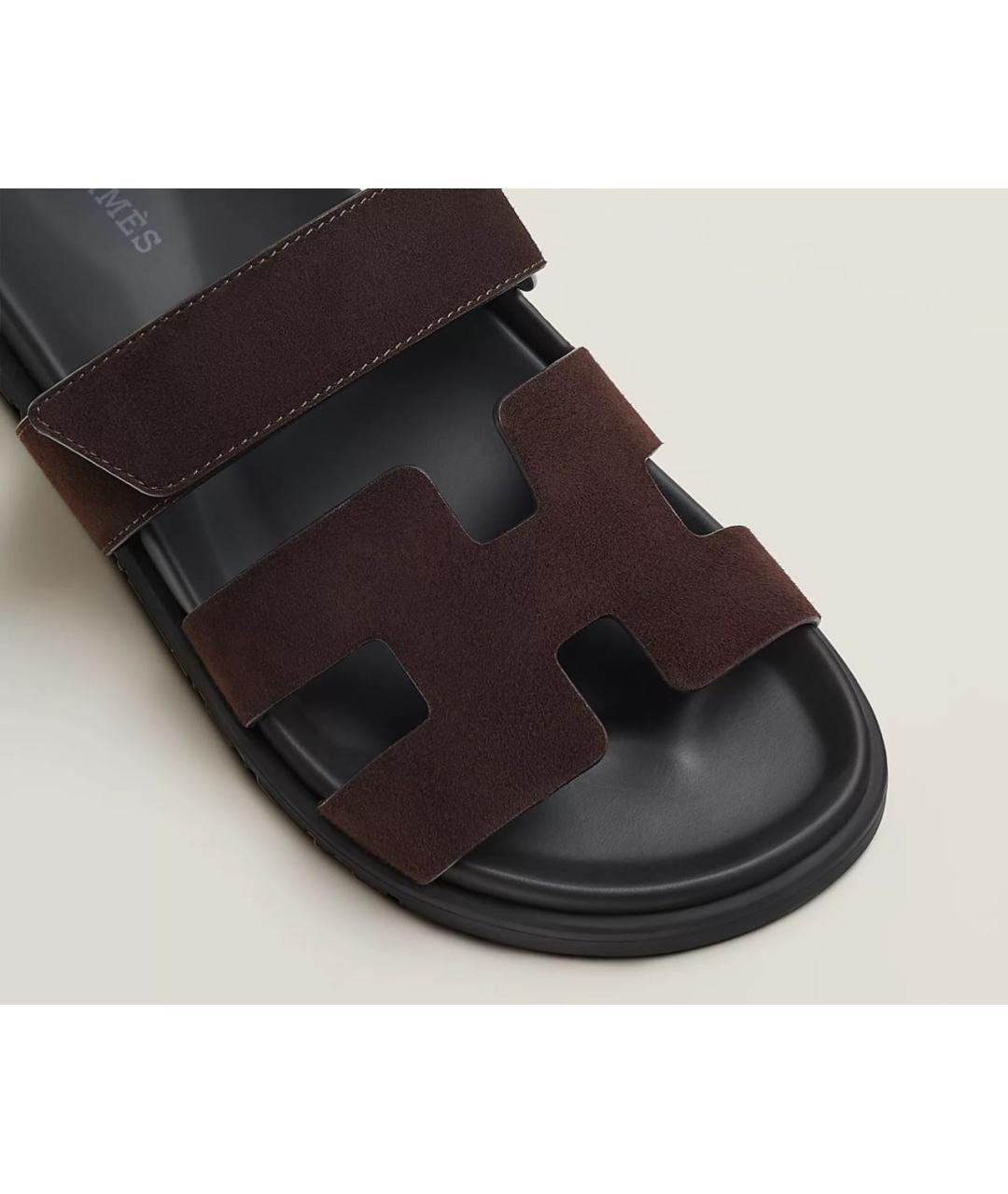 HERMES Коричневые замшевые шлепанцы, фото 4