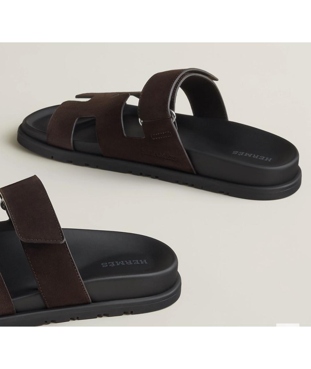 HERMES Коричневые замшевые шлепанцы, фото 3