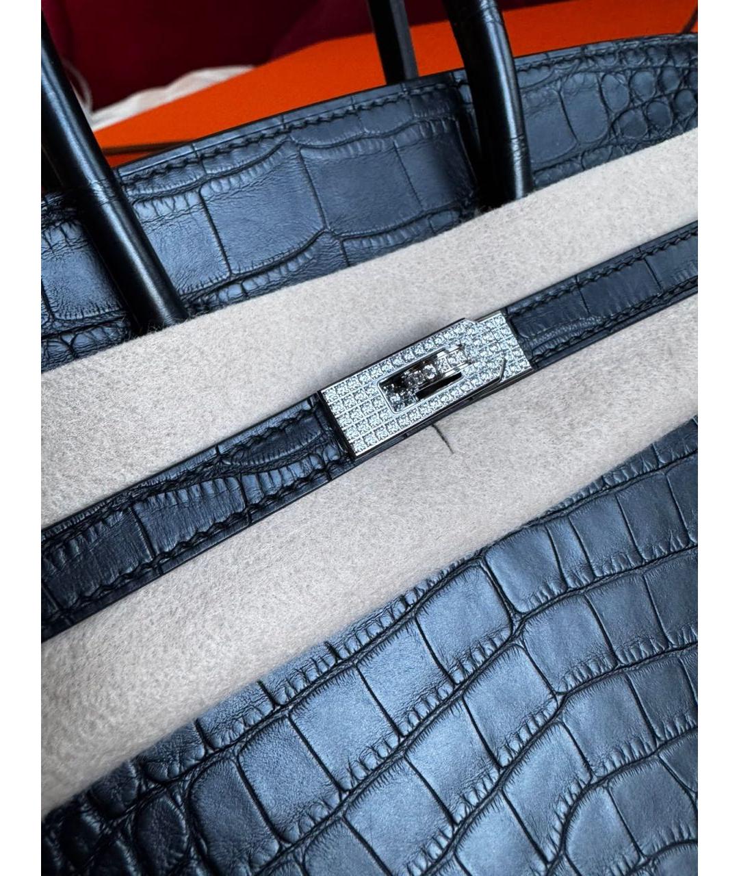 HERMES Черная сумка с короткими ручками из экзотической кожи, фото 4