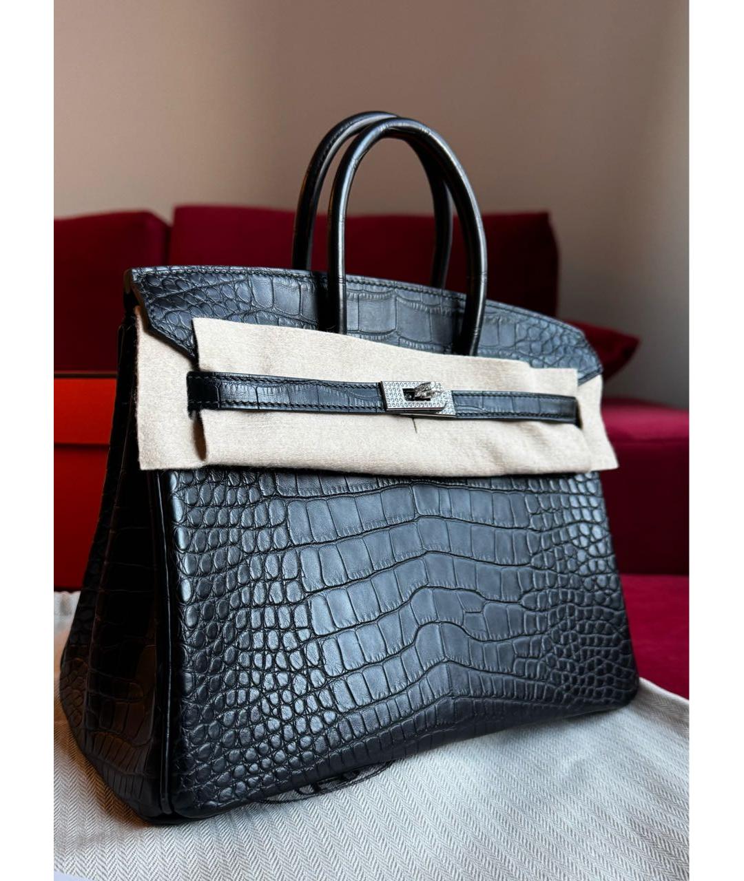HERMES Черная сумка с короткими ручками из экзотической кожи, фото 2