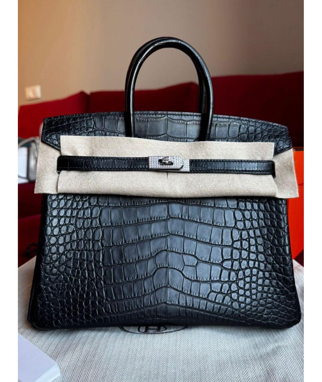 HERMES Черная сумка с короткими ручками из экзотической кожи, фото 7