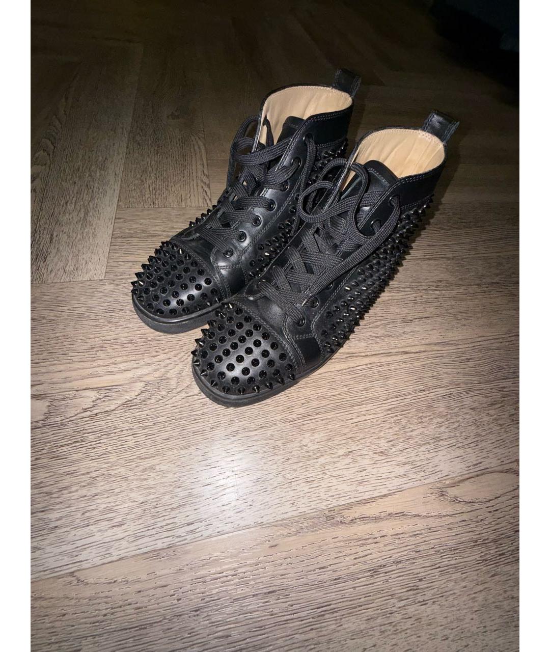 CHRISTIAN LOUBOUTIN Черные кожаные высокие кроссовки / кеды, фото 7