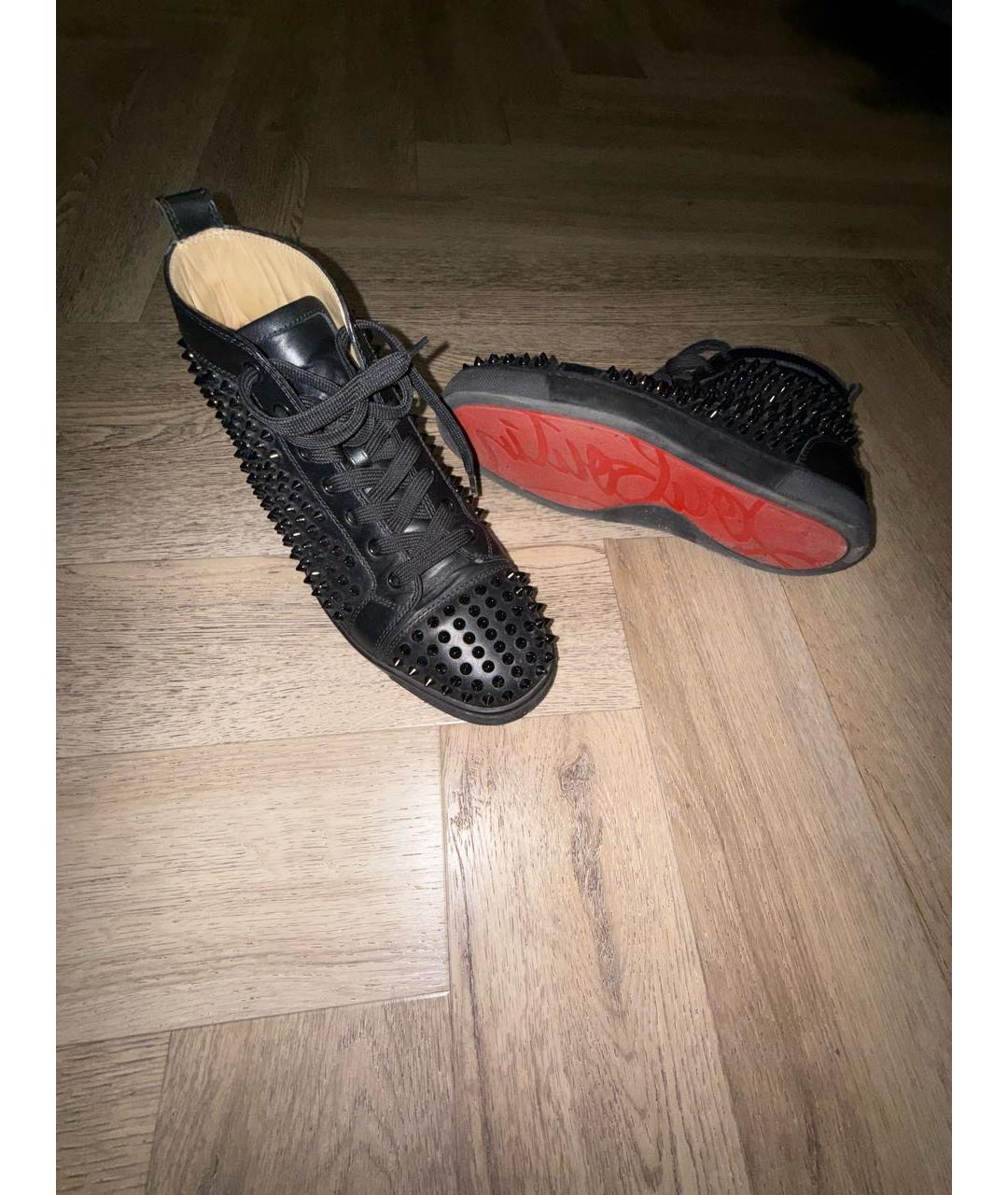 CHRISTIAN LOUBOUTIN Черные кожаные высокие кроссовки / кеды, фото 5