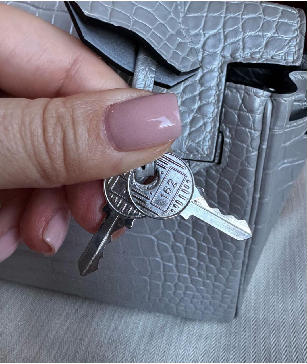 HERMES Серебряная сумка с короткими ручками из экзотической кожи, фото 8