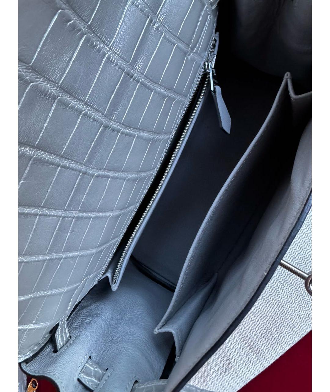 HERMES Серебряная сумка с короткими ручками из экзотической кожи, фото 4