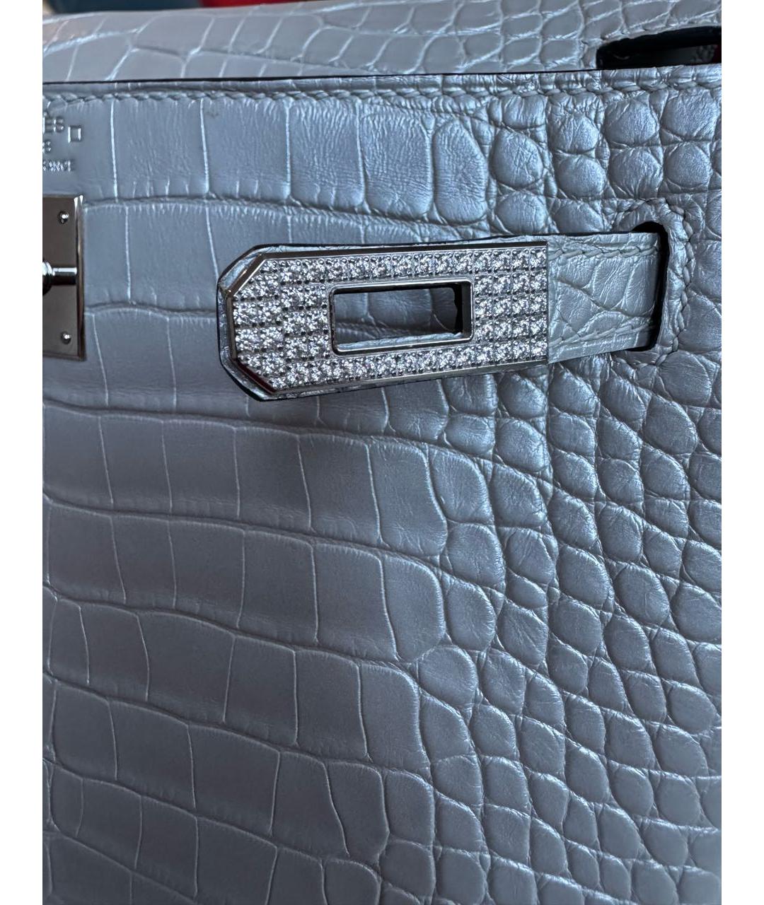 HERMES Серебряная сумка с короткими ручками из экзотической кожи, фото 3