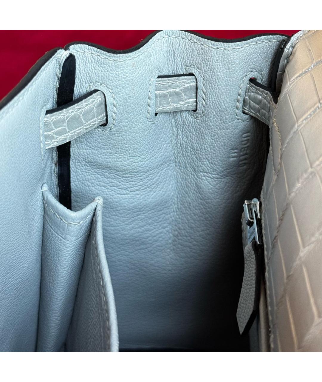 HERMES Серебряная сумка с короткими ручками из экзотической кожи, фото 6