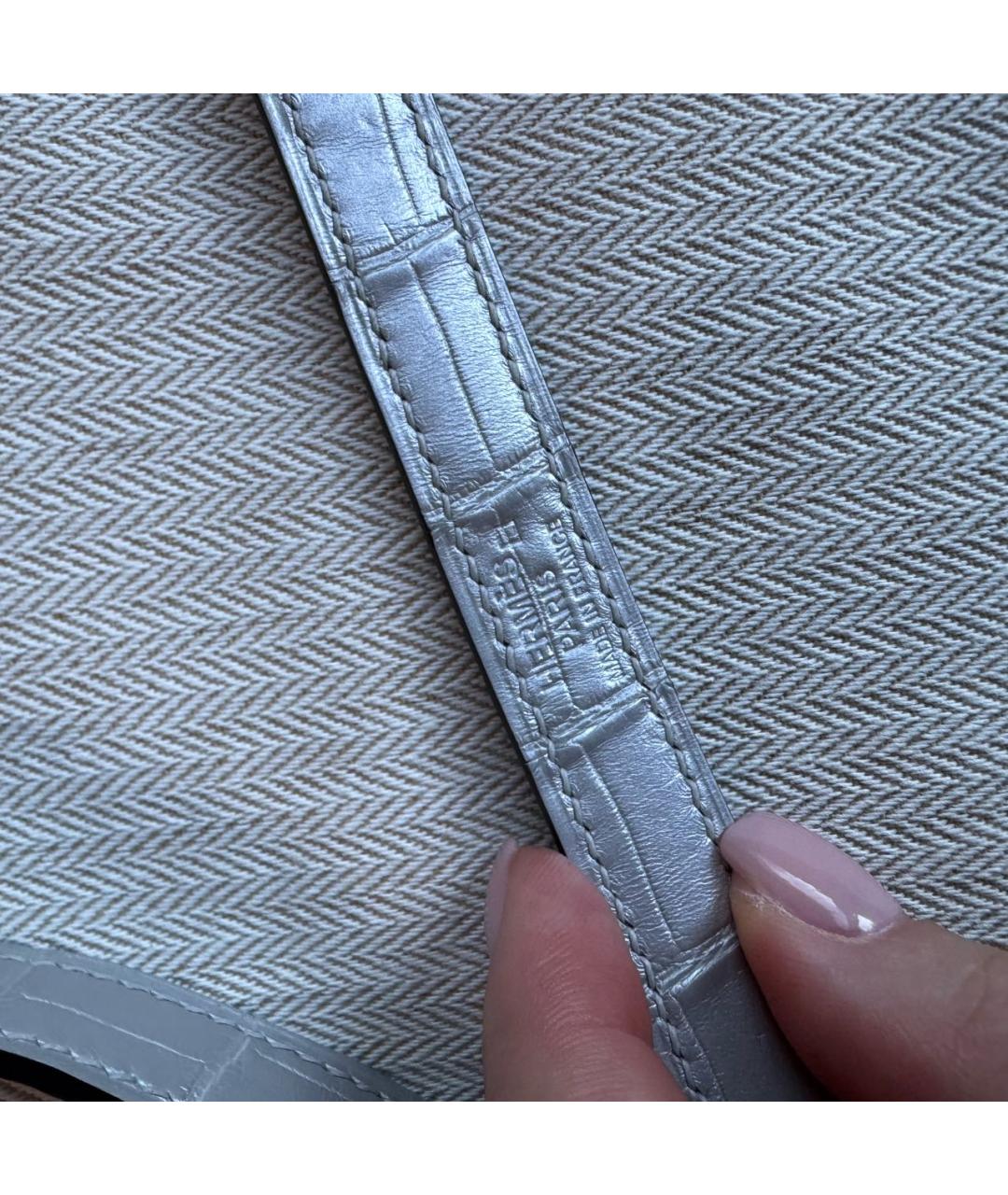 HERMES Серебряная сумка с короткими ручками из экзотической кожи, фото 7
