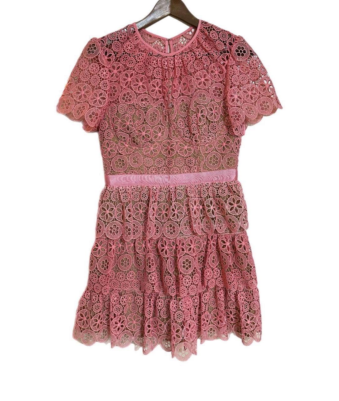 SELF-PORTRAIT Розовое кружевное коктейльное платье, фото 5