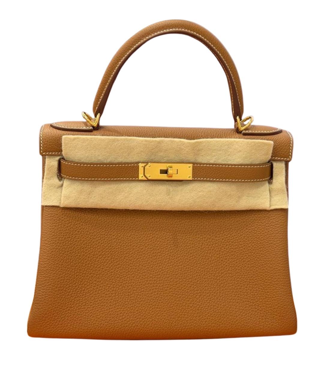 HERMES Коричневая кожаная сумка с короткими ручками, фото 1