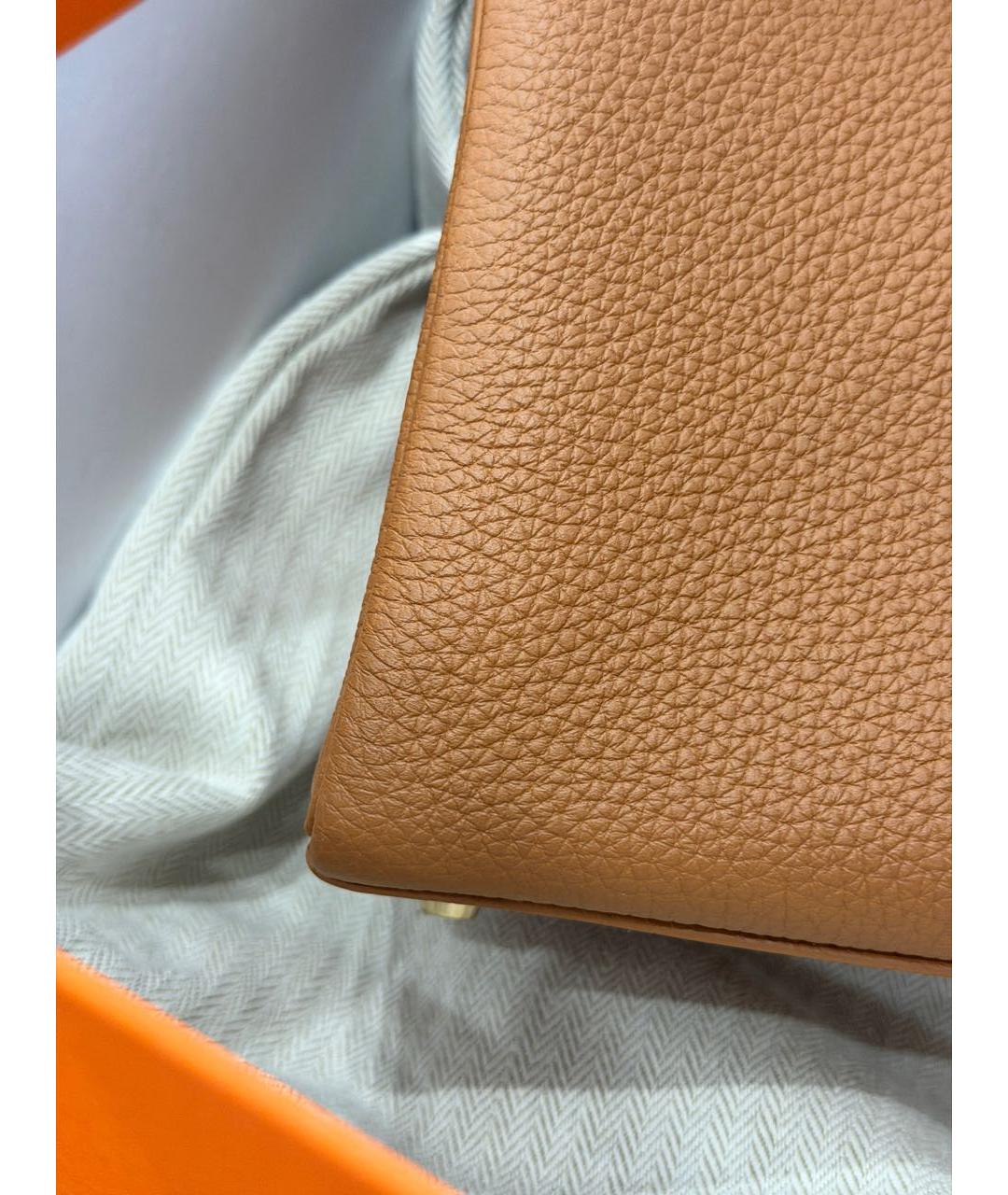 HERMES Коричневая кожаная сумка с короткими ручками, фото 4