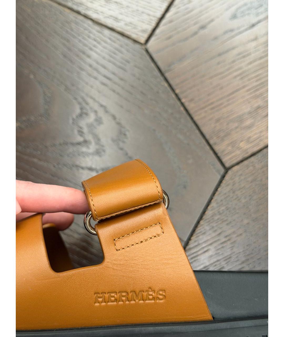 HERMES Коричневые кожаные сандалии, фото 5