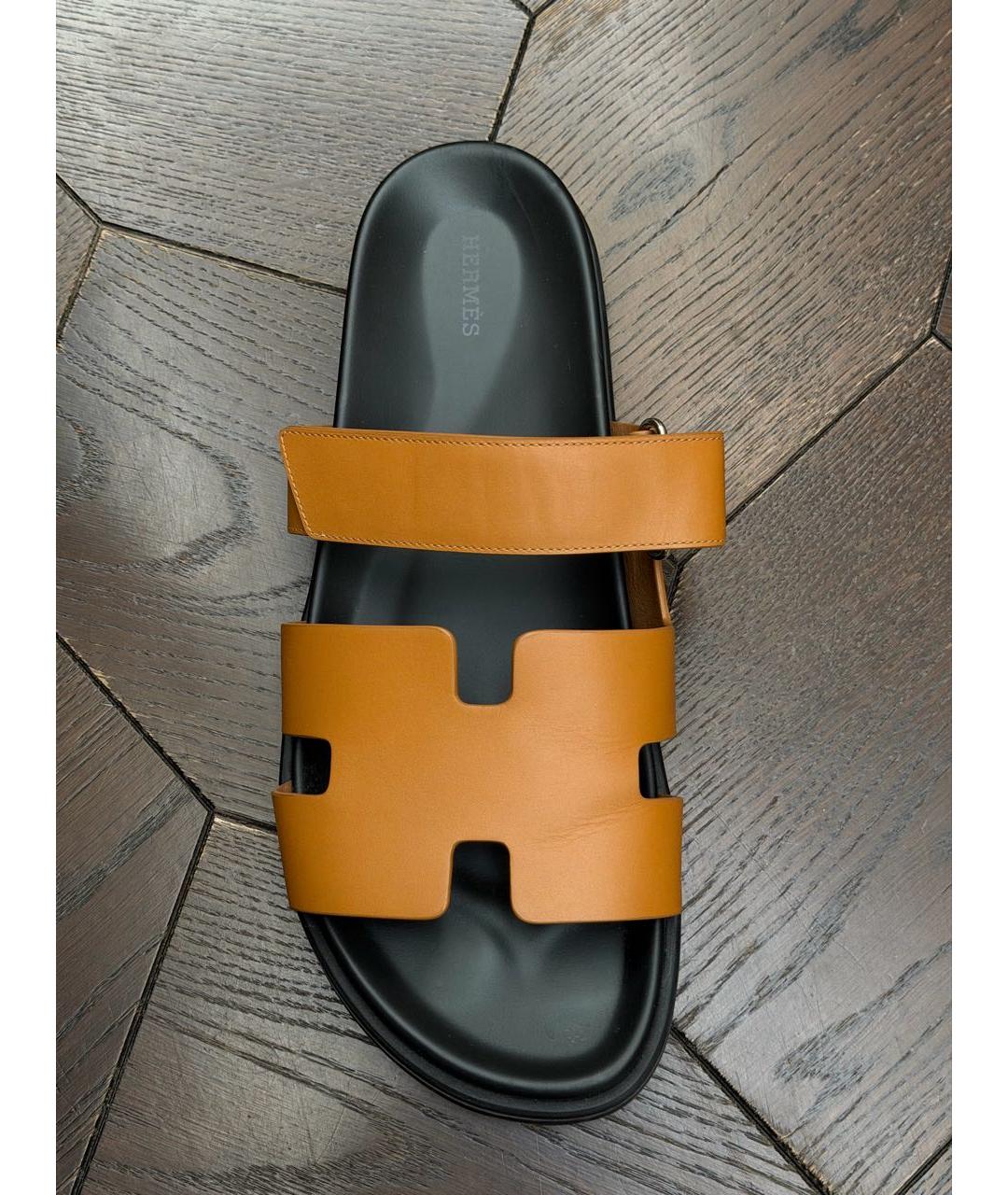 HERMES Коричневые кожаные сандалии, фото 6