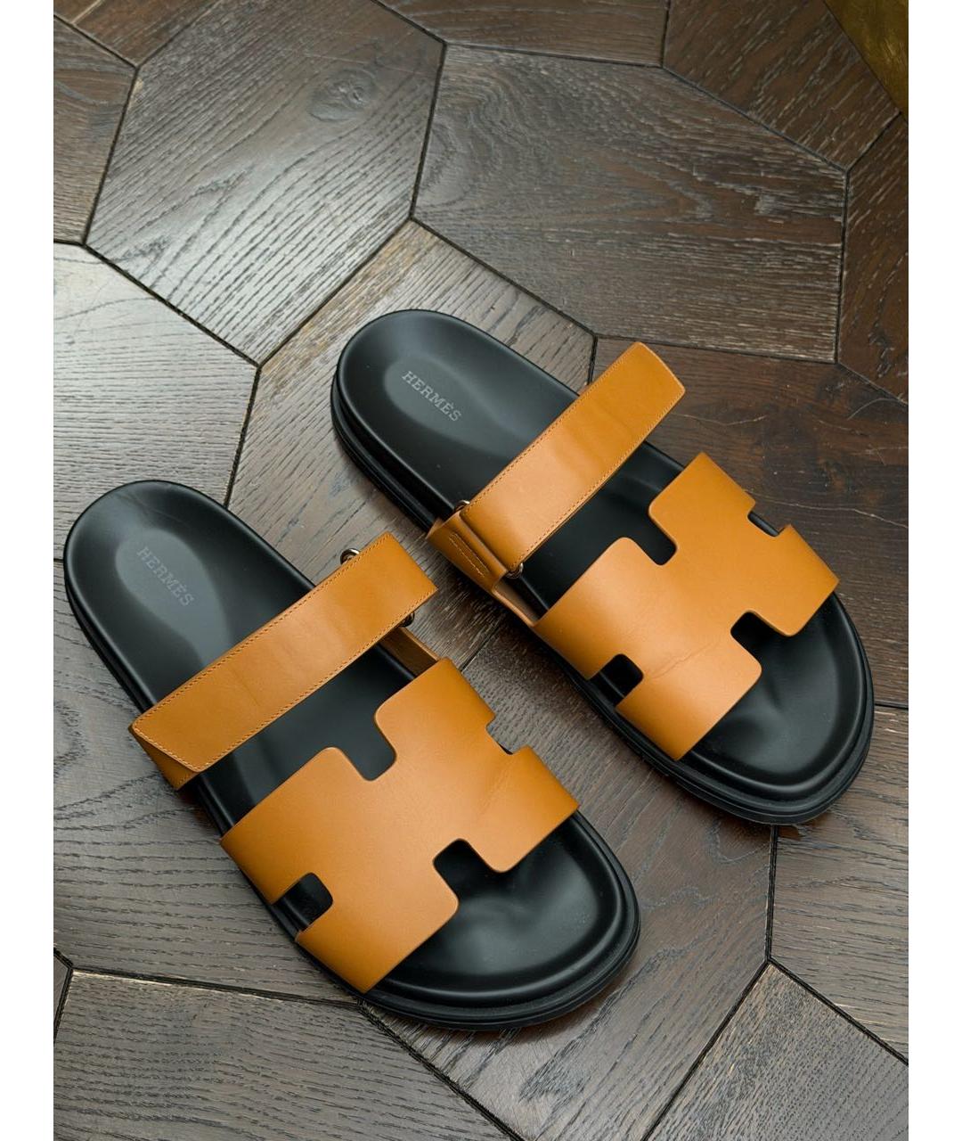 HERMES Коричневые кожаные сандалии, фото 3