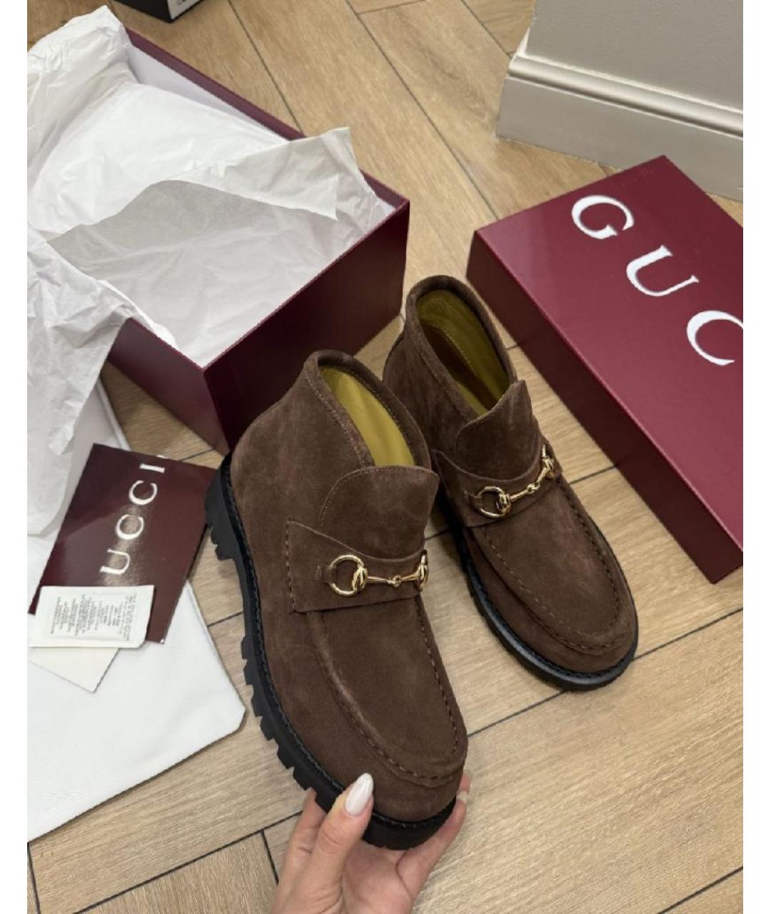 GUCCI Коричневые замшевые ботинки, фото 3