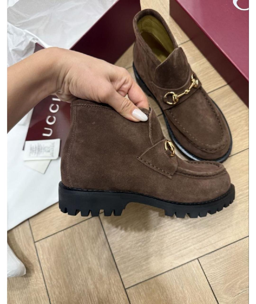 GUCCI Коричневые замшевые ботинки, фото 5